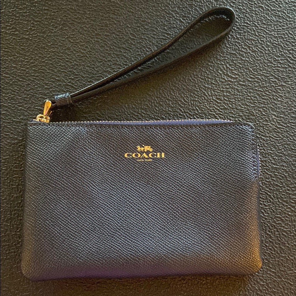 Coach navy Leather Wristlet with Gold Accents